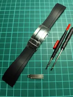 ロレックス対応 シルバーバックル＆ブラックラバーベルト セット商品番号「20S」
