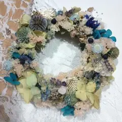 感謝価格＊爽やかブルーとオレンジが映える＊夏から秋を彩るリース＊おまけ付き 感謝価格＊爽やかブルーとオレンジが映える＊夏から秋を彩るリース