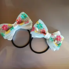 インド刺繍リボンヘアゴム　水色リボン