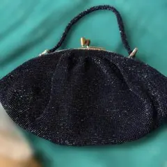 ネイビー ビーズ装飾 クラッチバッグ