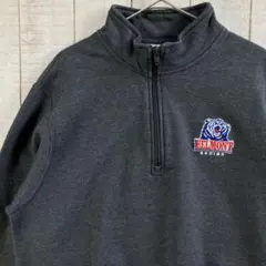 古着 長袖 ハーフジップ スウェット 裏起毛 刺繍 アメカジ
