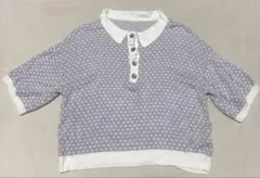ポロ襟 半袖ニット 総柄 ショート丈