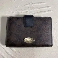 COACH コーチ二つ折り財布 ダークブラウンシグネチャーL字ファスナー