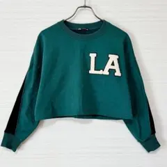 ★ZARA クロップド スウェット トレーナー S グリーン サイドライン