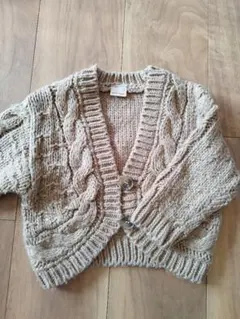 petit main ベージュ ケーブル編み カーディガン S