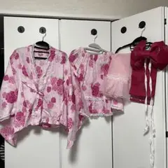 浴衣ドレス ピンク 160 レディース 大人 平成女児 姫ギャル 作り帯セット