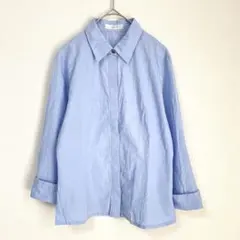 イトキン　比翼ボタン　きれいめシャツ　ブルー　水色　長袖　レディース　S