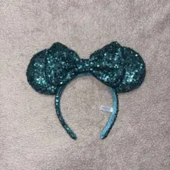 ミッキー型リボン ヘアバンド ティール色