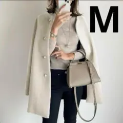 ノーカラー コート ロングコート ミディ丈 レディース アウター ホワイト