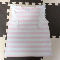 ストライプ柄レース付きTシャツ 130