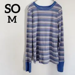SO 【M】ストライプ 長袖Tシャツ 青　ブルー