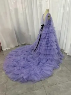 ラベンダーフリルロングドレス　カラードレス　ウェディングカラードレス