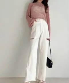 新品タグ付き未使用 グレイル GRL スリットダメージワイドパンツ[gm633]