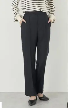 ネイビー ストレートパンツ ゴムウエスト