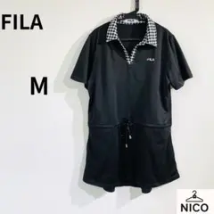 FILA フィラ ゴルフウェア ワンピース M 黒 チェック 襟 スポーツ 半袖