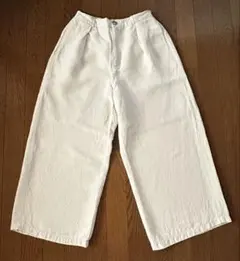 GU メンズ ワイドパンツ 麻混 生成りLサイズ