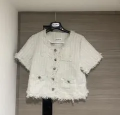 YANWEIYI ツイード ジャケット 白 韓国風