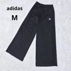 美品 adidas アディダス サイドレース ワイド トラックパンツ 黒 M