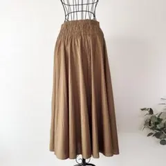 新品　リフレクト＊チノブラウン フレアスカート シャーリングウエスト