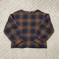 GU 裏起毛ネイビーとブラウンのチェック柄長袖トップス