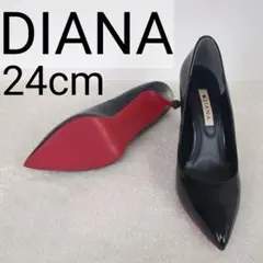 【美品】DIANA　レッドソール　ポインテッドトゥ　エナメル　ピンヒール　黒のサムネイル