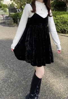 ベロア ブラック キャミワンピース