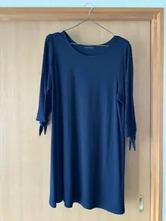 ネイビー 七分丈袖 ワンピース キレイめ 結婚式 パーティ