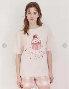 ジェラートピケ ケーキワンポイントTシャツ＆ショートパンツ ブルー