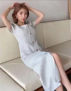 eimy istoire カラーツイードクラシカルワンピース ライトグリーン美品