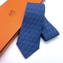 【美品】HERMES エルメス ネクタイ ブルー シルク100％