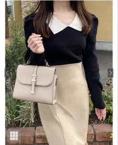 配色カラーパワーショルダーニットトップス［dr598］