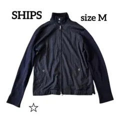 SHIPS 異素材コンビ ジップアップブルゾン M ネイビーのサムネイル