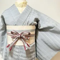 着物　水色　サックスブルー　変わり織　単衣　たんす屋ガード加工　裄68