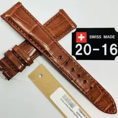 3104#20mm-18mmコニャック☆レザーベルト☆クロコダイルスイス製