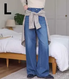 デニムブルー ハイウエスト ワイドパンツ