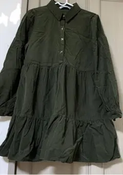 ZARA グリーン フリル シャツ ワンピース