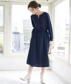 ROPÉ PICNIC　メタルパーツタックワンピース　ネイビー