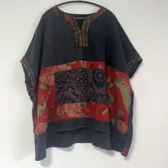 モラ刺繍 クナ族 半袖ブラウス ブラック！民族衣装 - メルカリ