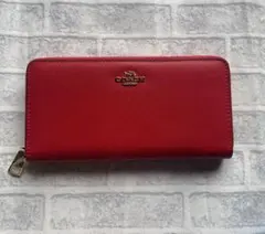 COACH シグネチャー 長財布 レッド ストラップ付 - メルカリ