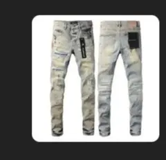 PURPLE ライトブルー ダメージスキニージーンズ