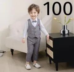 フォーマルスーツ 100cm グレー ストライプ　男の子　ベスト