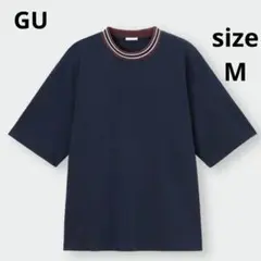 GU　オーバーサイズT 5分袖 リブライン ネイビー Mのサムネイル