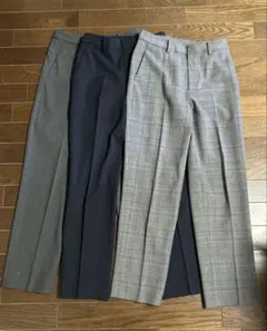 美品UNIQLOユニクロ　スマートアンクルパンツ　グレーネイビーチェック3本