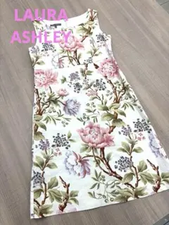 美品✨️ローラアシュレイ 花柄 ノースリーブ ワンピース リネン100％ 総柄