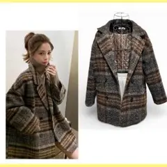 【極美品】チェック柄 チェスターコート 中綿キルティング 冬アウター L