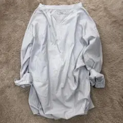 【美品】ドゥーズィエムクラス 変形 ストライプシャツ スキッパーシャツ 白x青