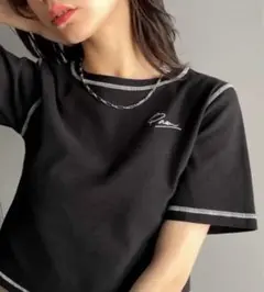 【未着用】 ステッチチビTシャツ（半袖） ブラック XLのサムネイル