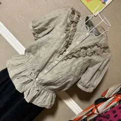 レトロ古着 刺繍＆レース❁⃘ ノーカラー ブラウス ヴィンテージ 古着