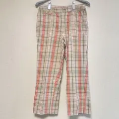 チェック柄　パンツ ボトムス　ベージュ　赤　【M】　美脚　おしゃれ　かわいい