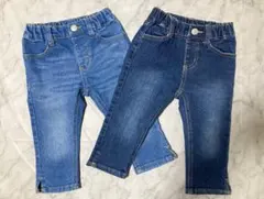 100size ブランシェス デニムパンツ 2色セット (ブルー・ライトブルー)